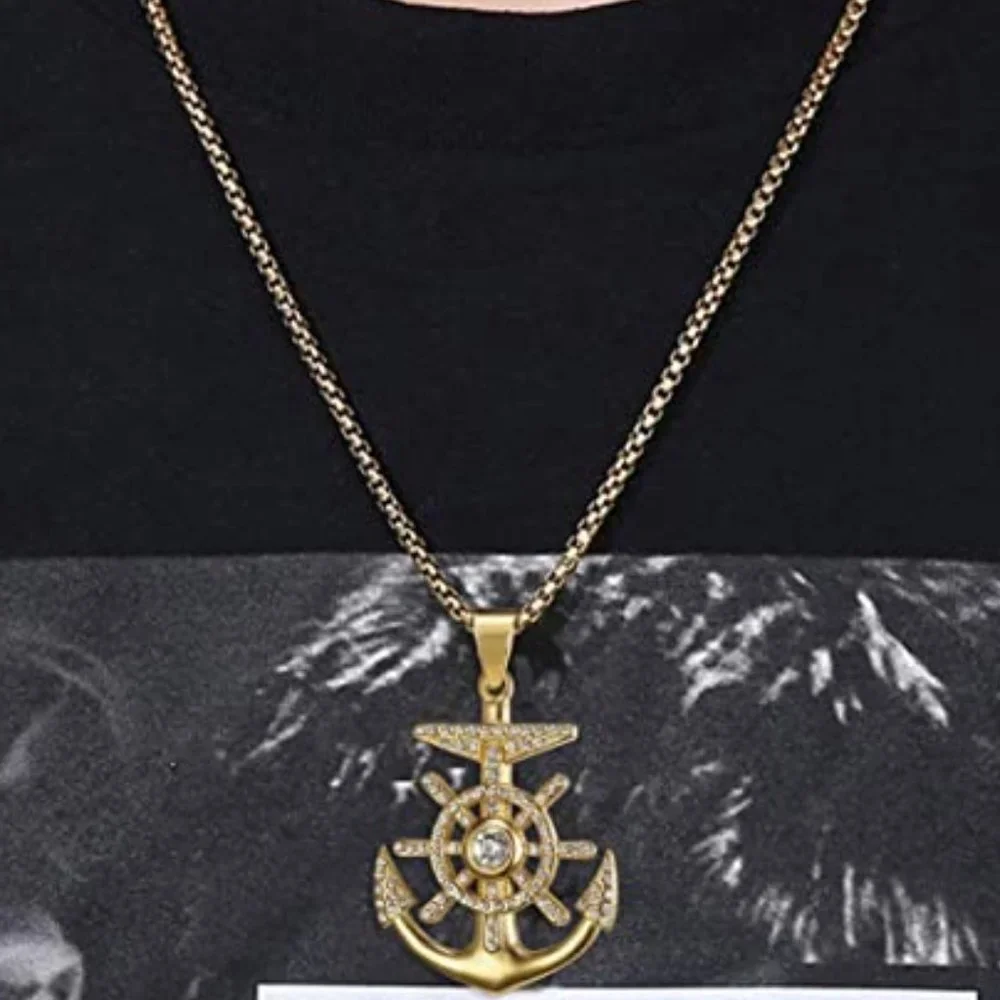 18k Gold Plated Nautical Anchor 24 inch chain - Picture 4 of 5